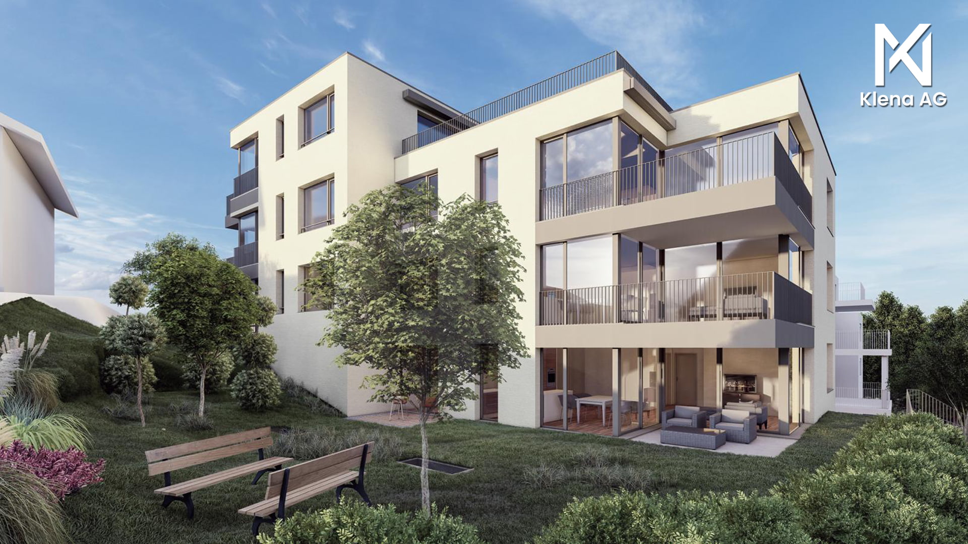 Visualisierung, Aussenansicht, Garten, Mehrfamilienhaus, Wohnung, Reinach, AG